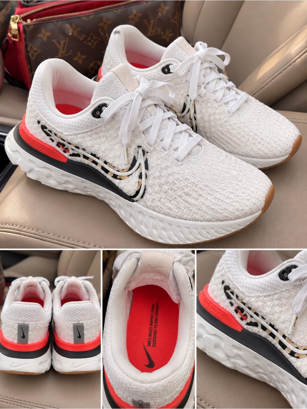 Nike Women’s White Athletic Sneakers with Coral and Black Accents